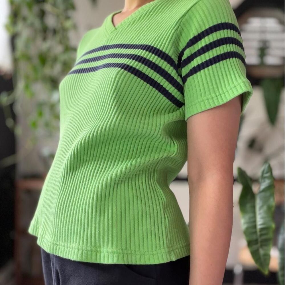 Vintage green and navy athletic stripe tee